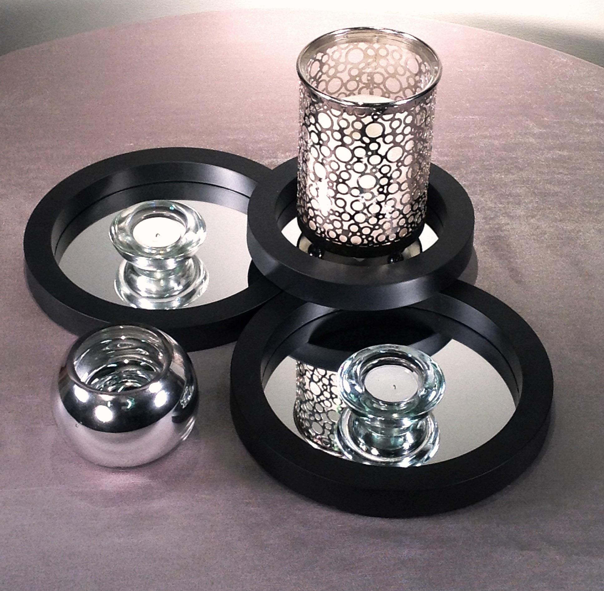 black and silver candle holders